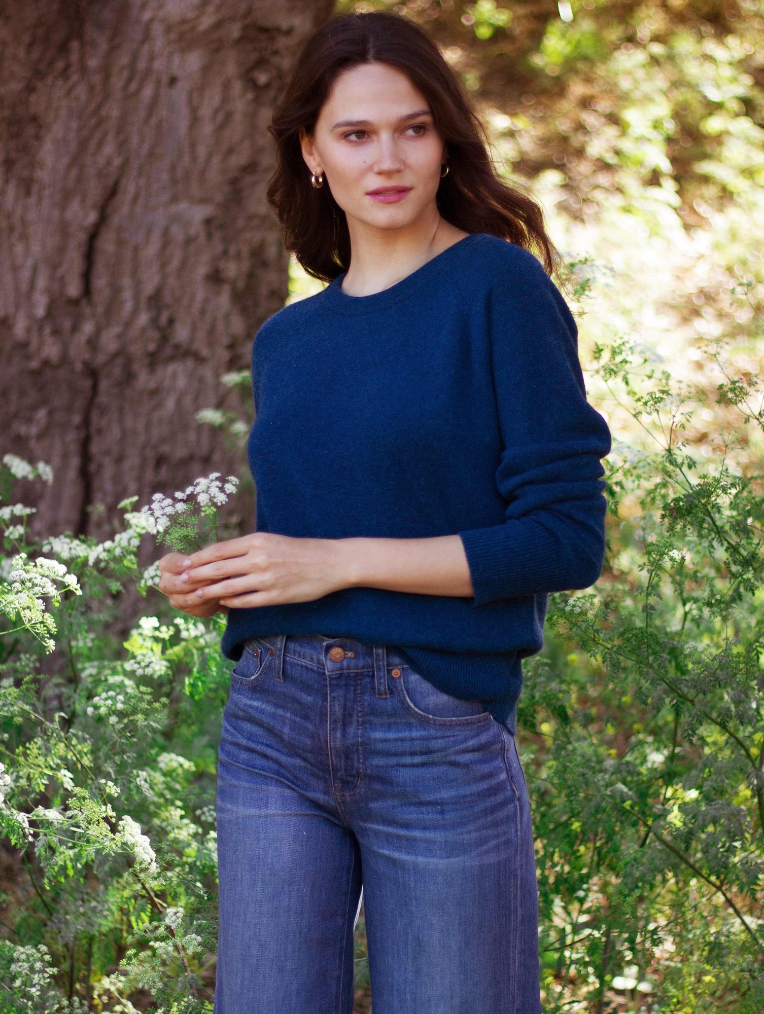 White + Warren Essential Cashmere Sweatshirt in Deep Teal Heather Size XS