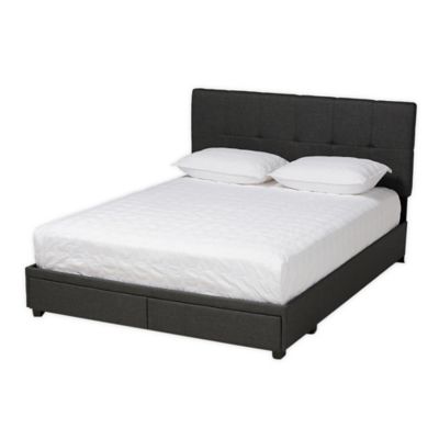 Baxton Studio Leopold Queen Upholstered Platform Bed with Storage in Dark Grey/Black