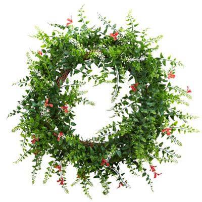 Accent Your Space with a Touch of Natural Beauty with the Floral and Fern Wreath from Nearly Natural. Featuring Lush Fern Fronds Woven in a Beautiful
