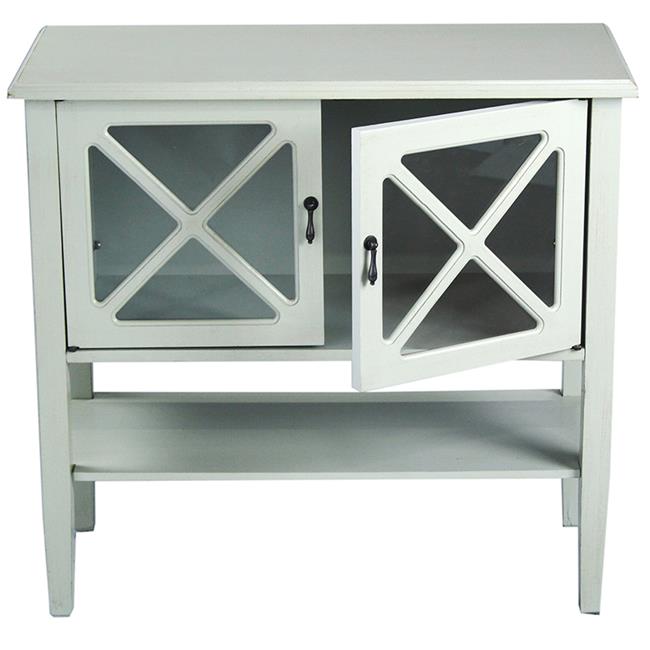 Heather Ann Creations W191089-1229 Cottage 2-Door Console Cabinet with Lattice Glass Inserts & Shelf - Light Sage