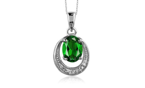 Jewelonfire 1.20 Ctw Chrome & Accent White Dia Pend SS 24573 I2-I3 Green 1 1/4 Ct Chrome Diopside Chrome Diopside