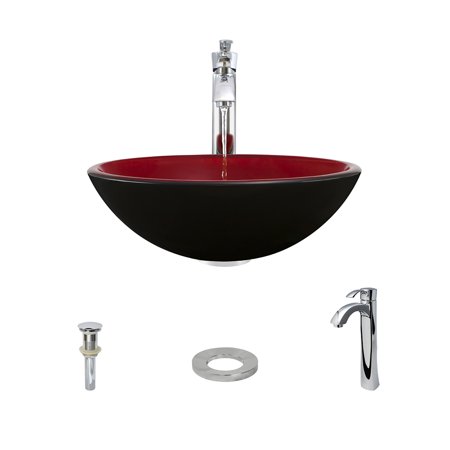 606 Double Layer Glass Vessel Sink, with Chrome Vessel Faucet, Sink Ring, and Vessel Pop-up Drain