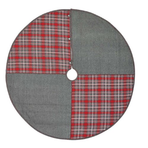 VHC Brands Anderson Patchwork Textured Felt Rustic Christmas Decor Round 60  Diameter Tree Skirt  Cherry Red
