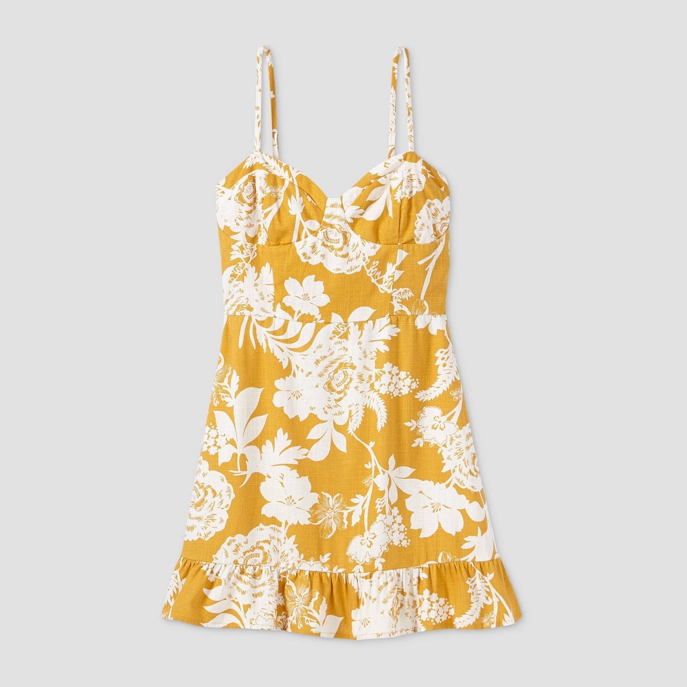 Women S Floral Print Sleeveless Ruffle Cup Dress - Golden Hour (XL)