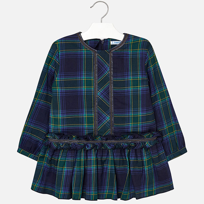Girl's Checked Dress, Navy, Size 6 | Mayoral
