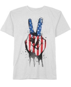 HYBRID APPAREL Mens Americana Peace Sign White Graphic Short Sleeve T-Shirt L