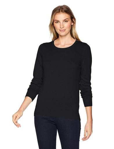 Amazon Essentials Women's Long-Sleeve Lightweight Crewneck Sweater Available in Plus Size  Black  Large