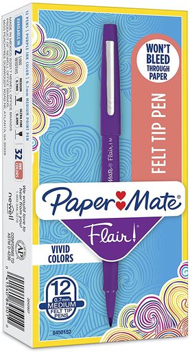 Paper Mate Flair Felt Tip Pens, Medium Point (0.7mm), Purple, 12 Count