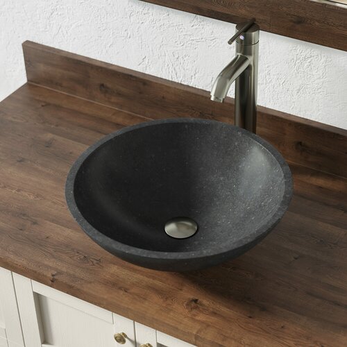 854 Honed Basalt Granite Sink with Faucet, Sink Ring, and Pop-up Drain in Brushed Nickel