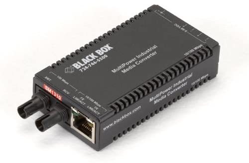 Black Box Industrial MultiPower Media Converter - 10-/100-Mbps Copper to 100-Mbps Fiber for Duplex Fiber, Single-Mode 1310-nm, 30 Km, ST