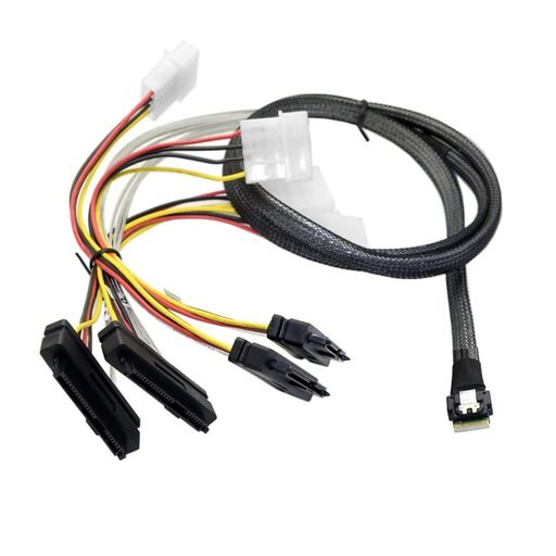 CY Slim Line SAS 4.0 SFF-8654 4i 38 Pin Host to 4 SFF-8482 SAS 29Pin Target Hard Disk Fanout Raid Cable 50cm