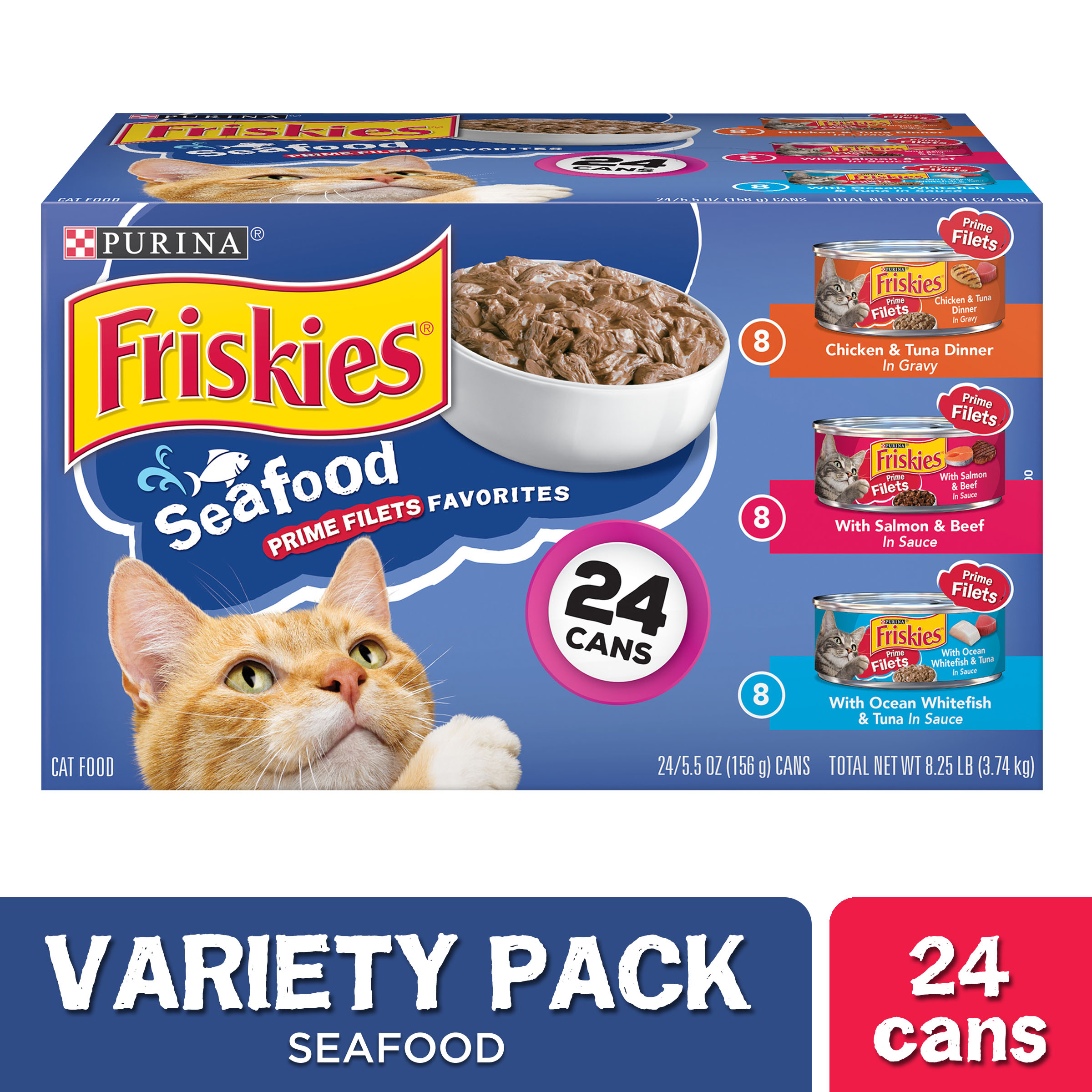 Purina Friskies Seafood Prime Filets with Chicken, Beef and Seafood Wet Cat Food - 5.5oz/24ct Variety Pack