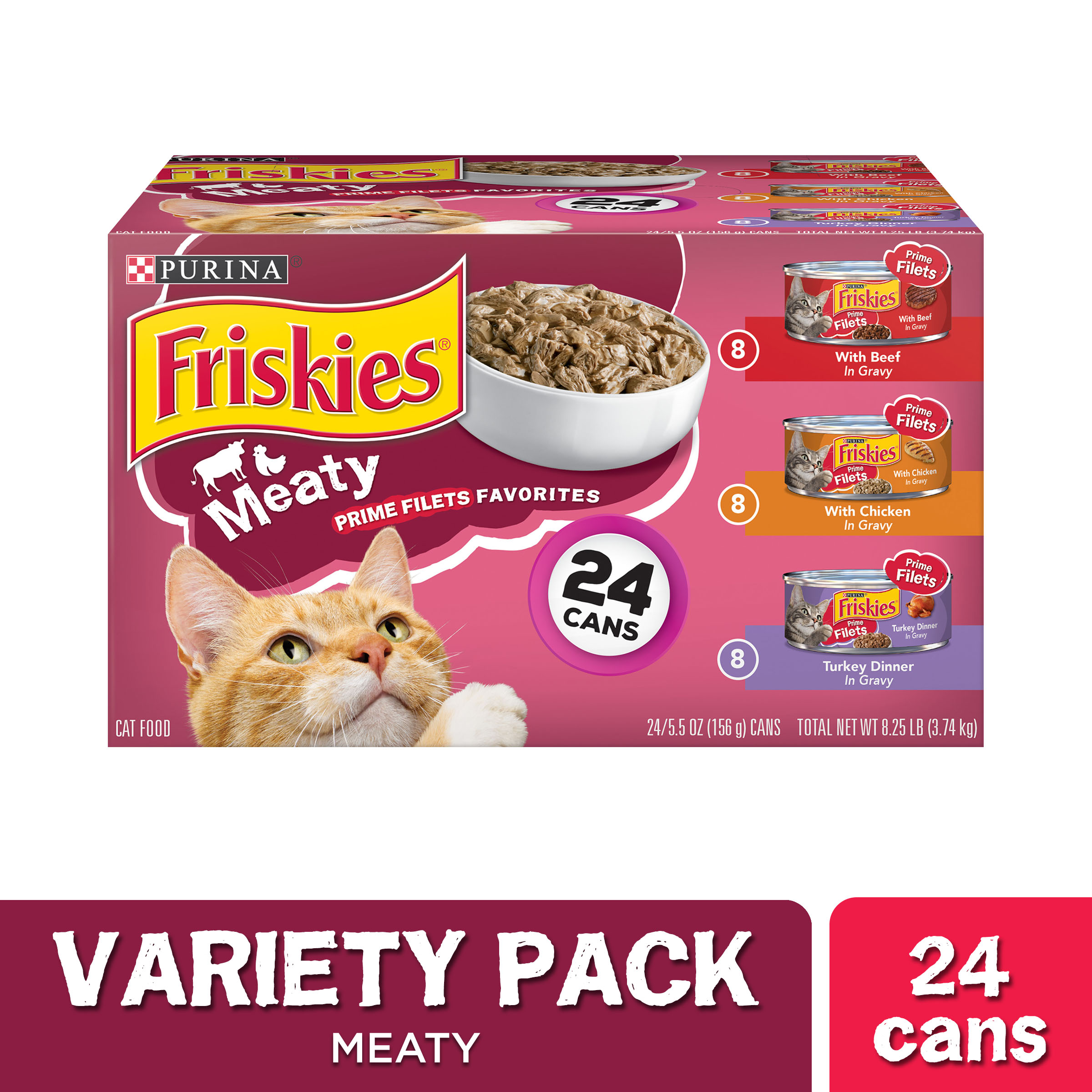 Purina Friskies Meaty Prime Filets Favorites with Chicken, Beef and Turkey Flavor Wet Cat Food - 5.5oz/24ct Variety Pack