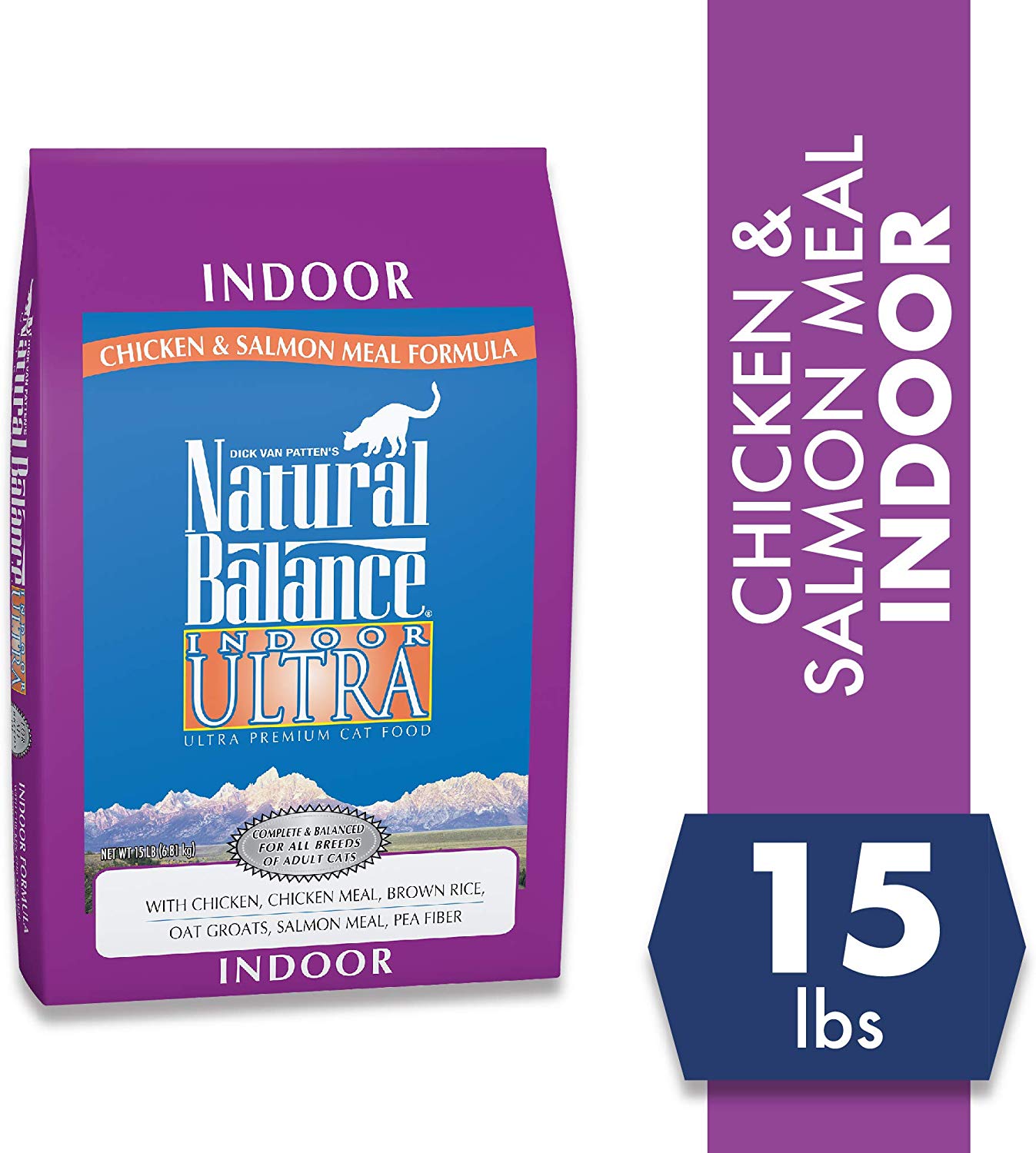 Natural Balance Indoor Ultra Chicken Meal, Brown Rice, Oat Groats, Salmon Meal & Pea Fiber Dry Cat Food, 15 Lbs.