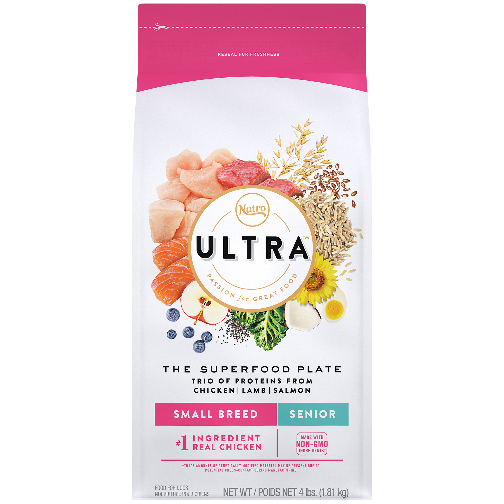NUTRO ULTRA Senior Small Breed High Protein Natural Dry Dog Food with a Trio of Proteins from Chicken, Lamb and Salmon, 4 Lb. Bag