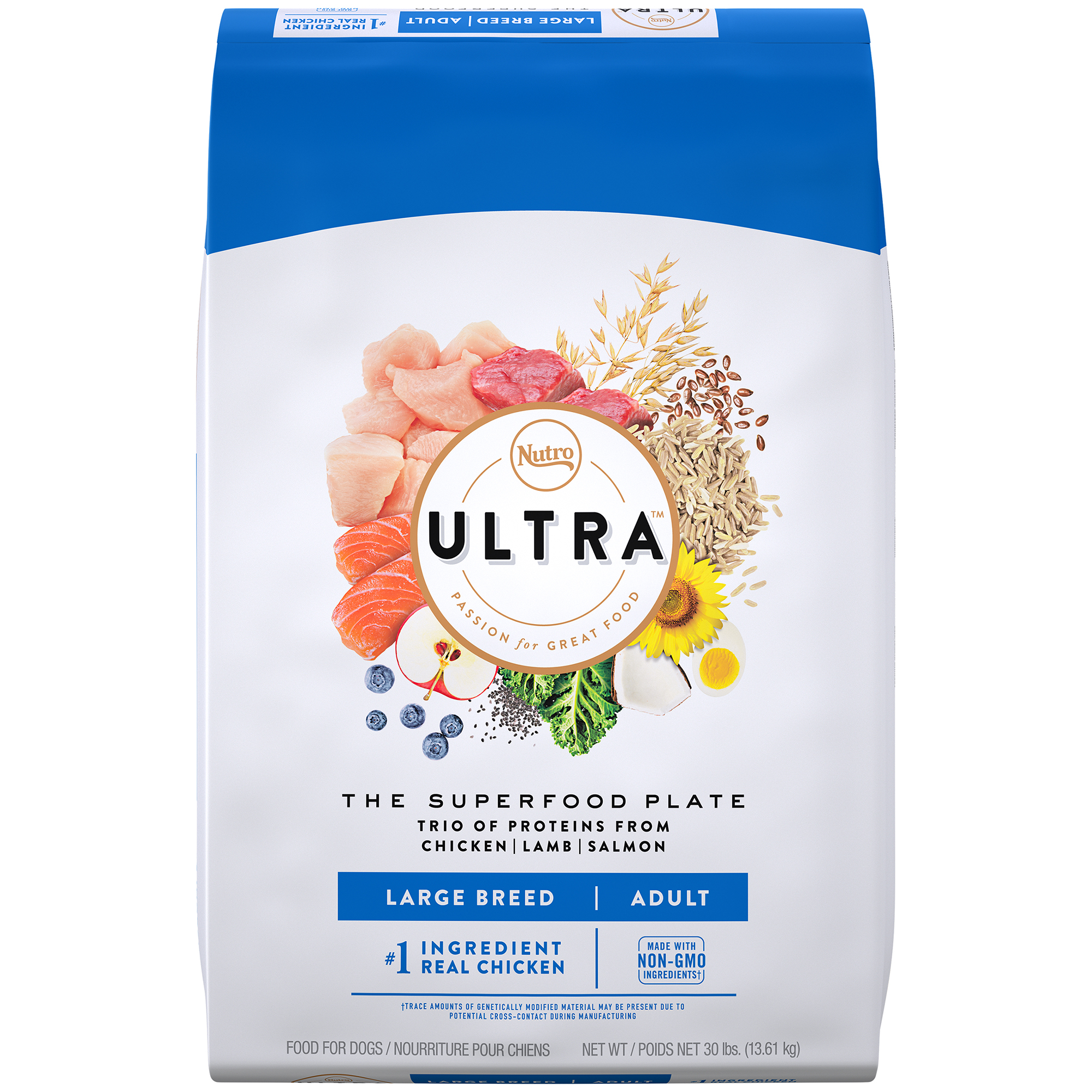Nutro Ultra Adult Large Breed Dry Dog Food  Chicken  Lamb and Salmon Protein Trio  30 Lb Bag