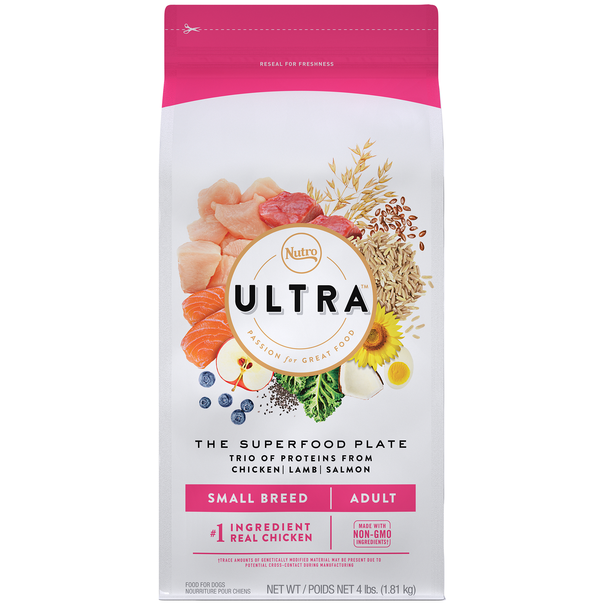 Nutro Ultra Chicken, Lamb and Salmon Protein Trio Adult Small Breed Dry Dog Food, 4 Lbs.