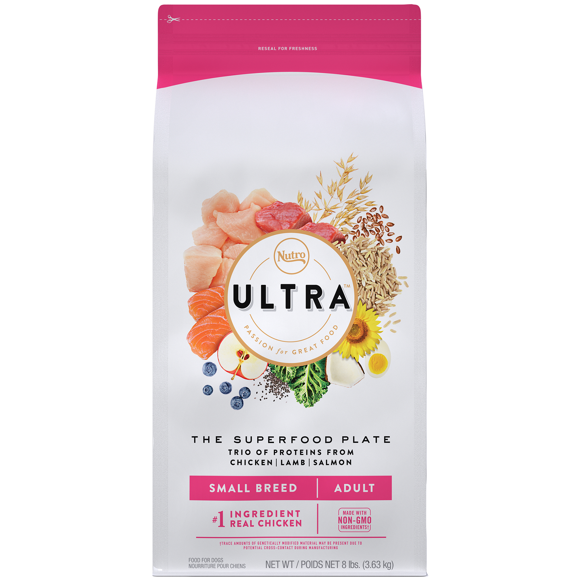 Nutro Ultra Chicken, Lamb and Salmon Protein Trio Small Breed Adult Dry Dog Food, 8 Lbs