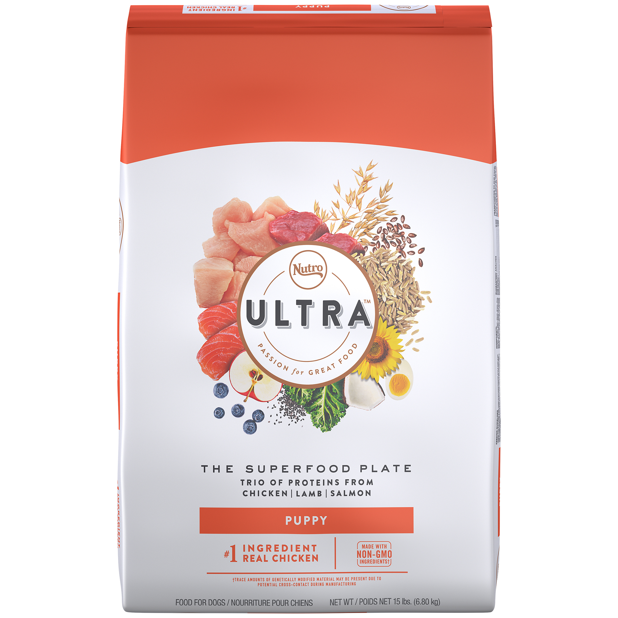 Nutro Ultra High Protein Natural Dry Dog Puppy Food with a Trio of Proteins from Chicken Lamb and Salmon  15 Lb. Bag