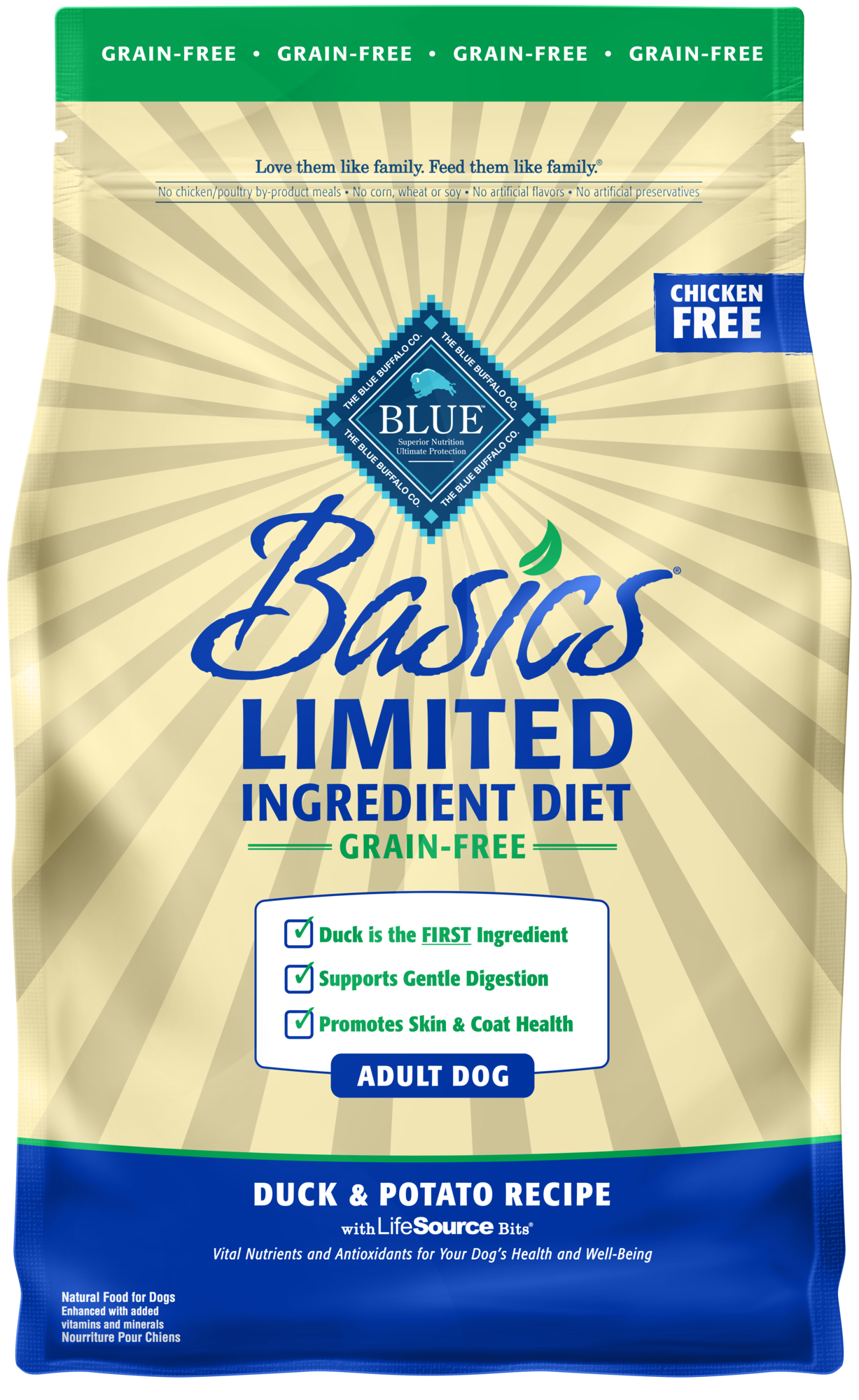 Blue Buffalo Blue Basics Adult Grain-Free Duck and Potato Recipe Dry Dog Food, 4 Lbs.