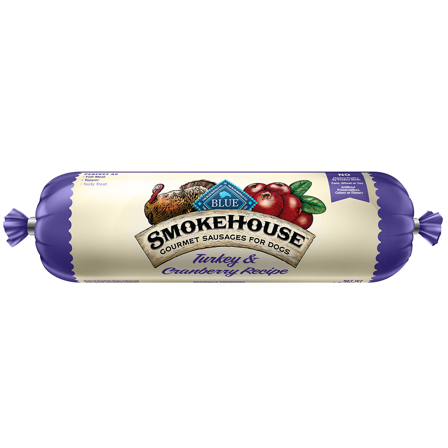 Blue Buffalo Blue Smokehouse Gourmet Sausage Turkey and Cranberry Recipe Dog Food, 1 Lbs.