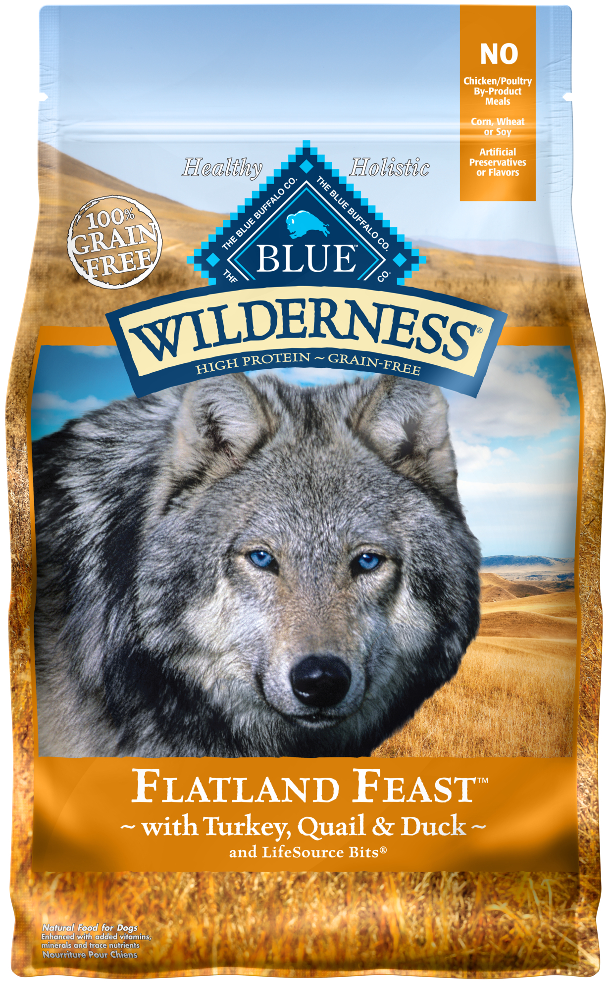 Blue Buffalo Blue Wilderness Flatland Feast Adult Turkey, Quail, & Duck Recipe Dry Dog Food, 4 Lbs.