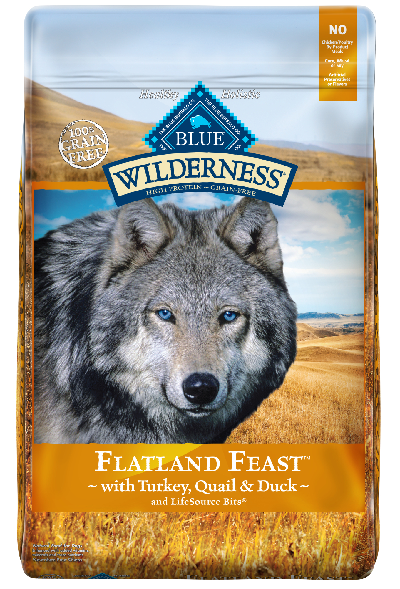 Blue Buffalo Blue Wilderness Flatland Feast Adult Turkey, Quail, & Duck Recipe Dry Dog Food, 22 Lbs.