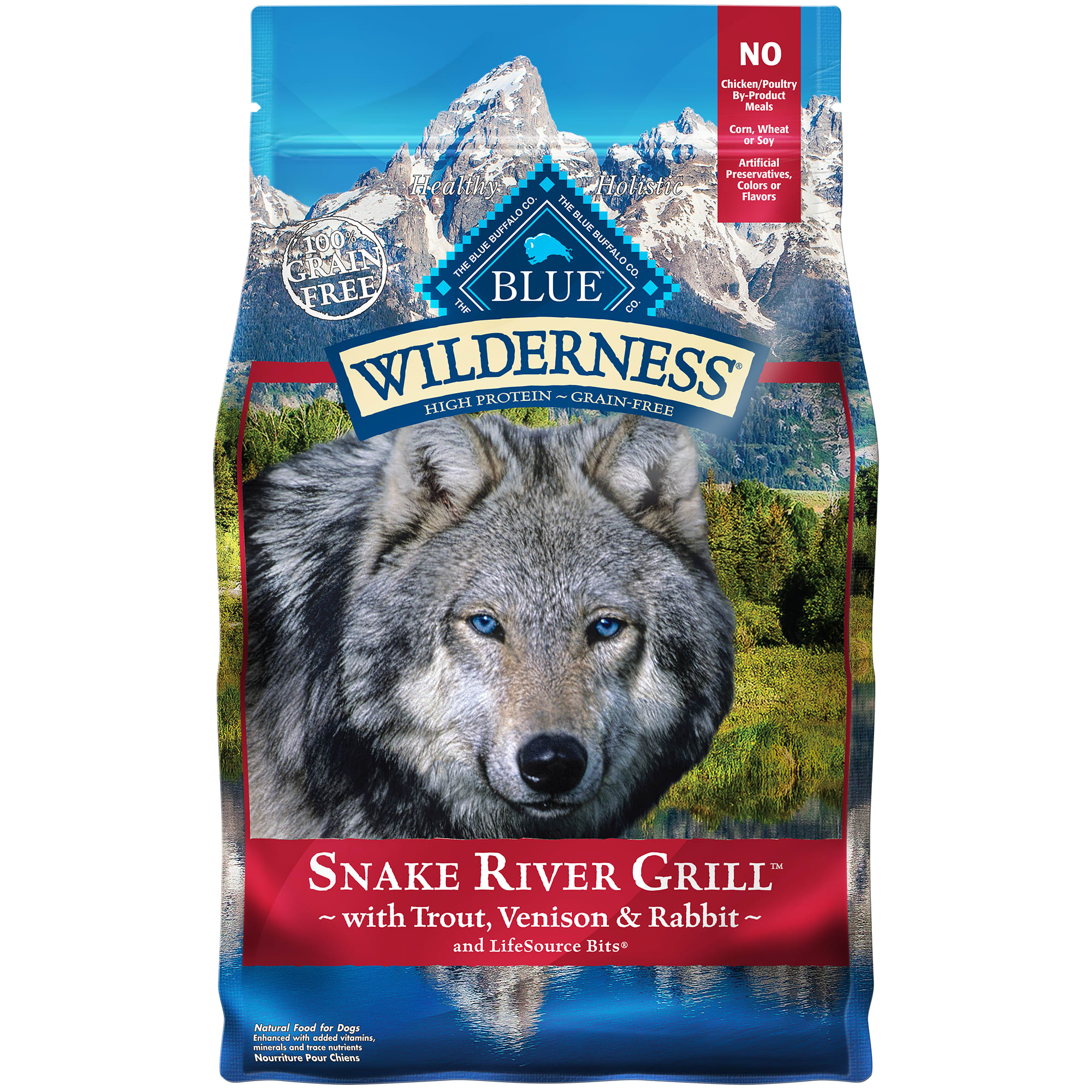 Blue Buffalo Wilderness Snake River Grill High Protein Trout  Venison and Rabbit Dry Dog Food for Adult Dogs  Grain-Free  4 Lb. Bag