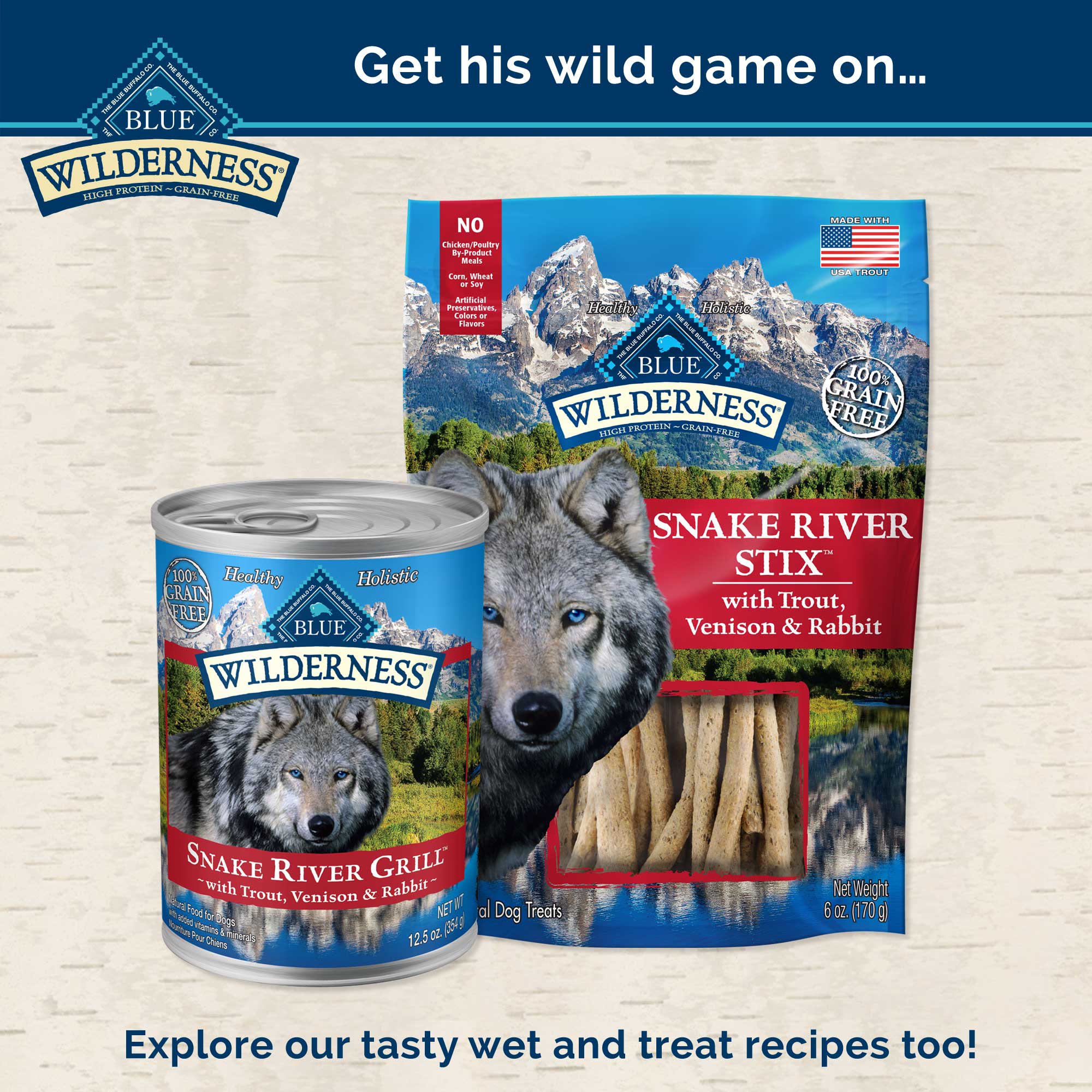 Blue Buffalo Wilderness Snake River Grill High Protein Trout  Venison and Rabbit Dry Dog Food for Adult Dogs  Grain-Free  4 Lb. Bag thumbnail
