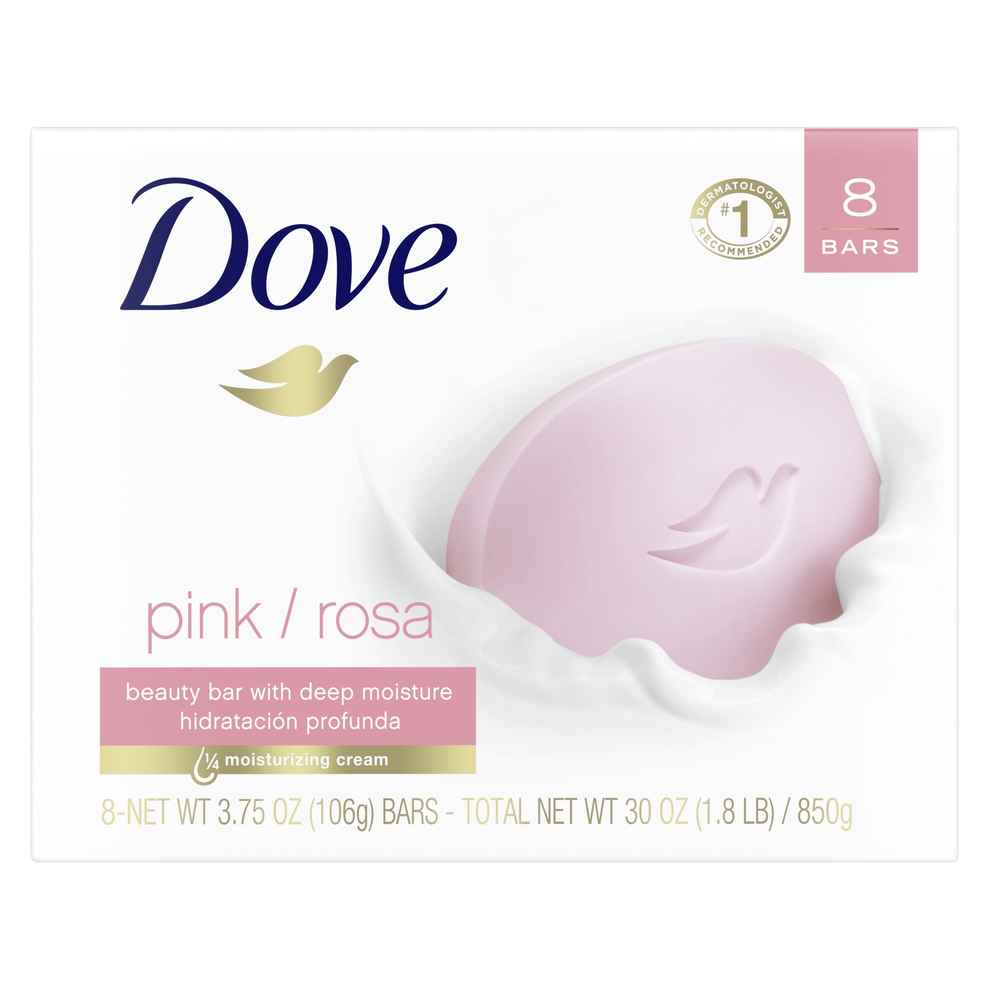 Dove Beauty Bar Women’s Bath Soap Pink Rosa Cleans & Moisturizes for Soft  Smooth Skin  3.75 Oz 8 Bars