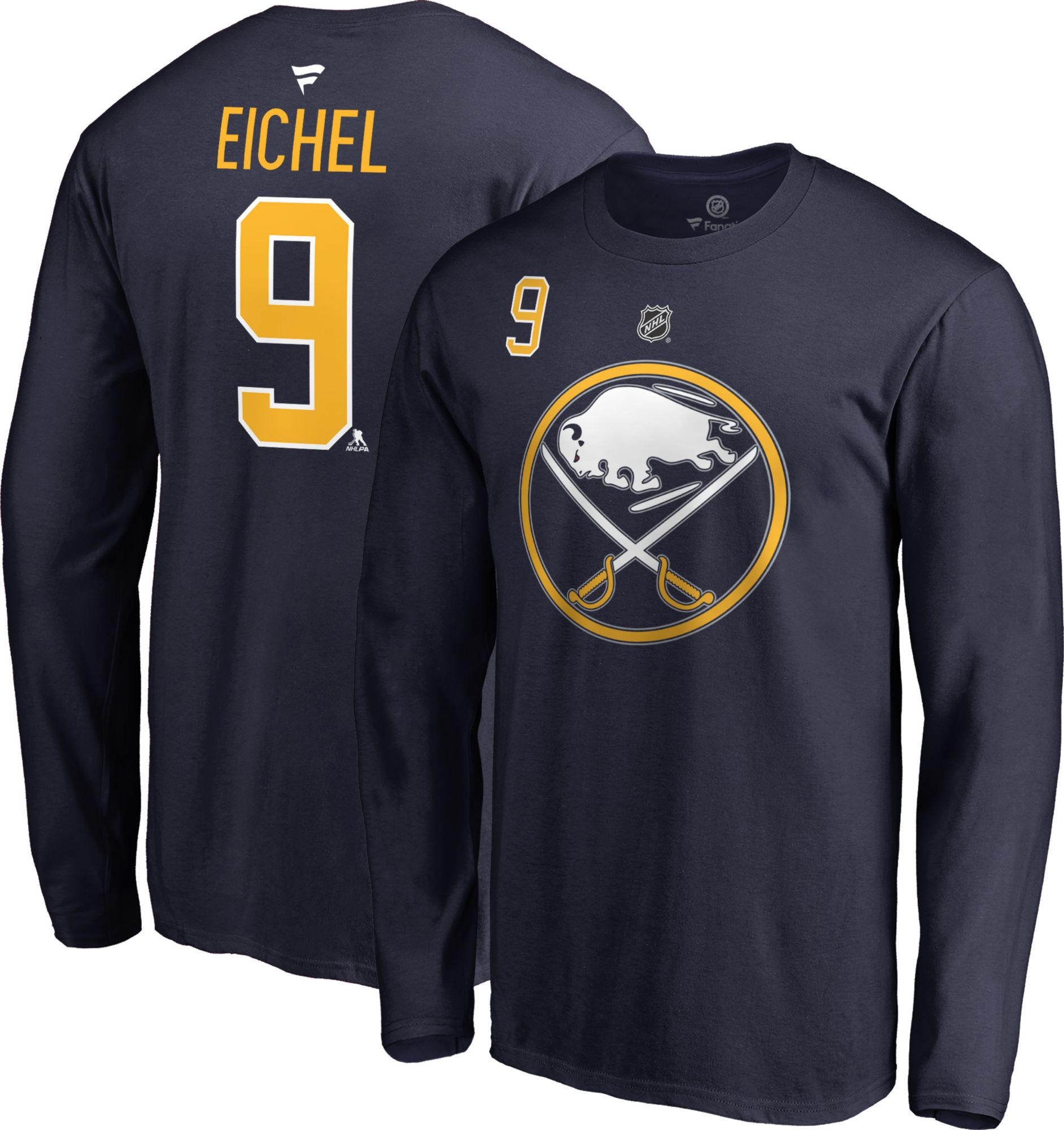NHL Men's Buffalo Sabres Jack Eichel #9 Navy Long Sleeve Player Shirt, Medium, Blue