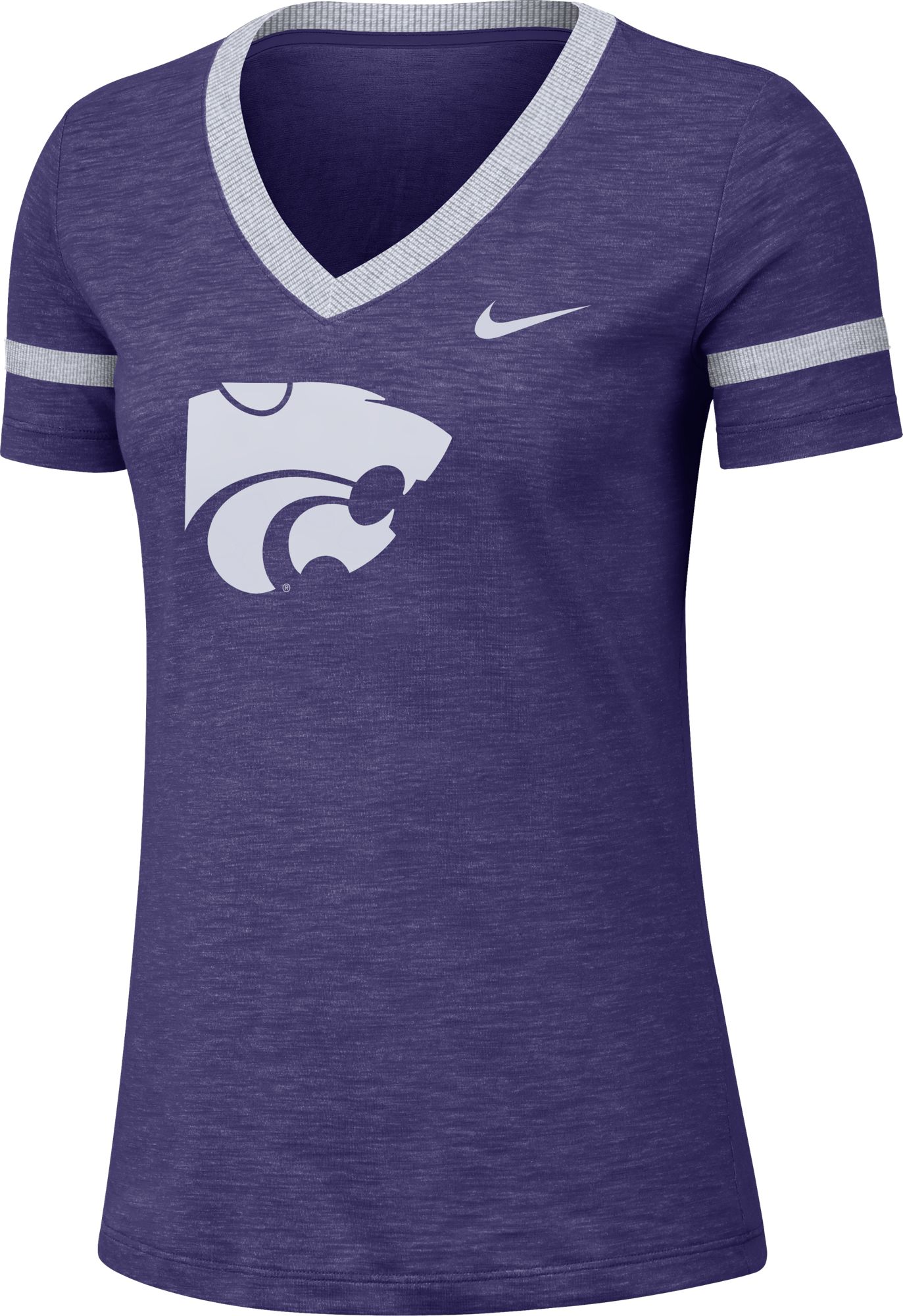 Nike K-State Wildcats Womens Purple Slub V Short Sleeve T-Shirt, Purple, 65% COTTON / 35% POLYESTER, Size XL