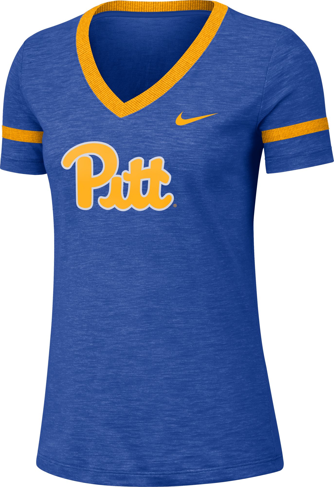 Nike Pitt Panthers Womens Blue Slub V Short Sleeve T-Shirt, Blue, 65% COTTON / 35% POLYESTER, Size M