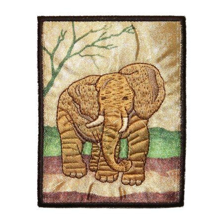 ID 0765 Elephant Picture Patch Zoo Scene Badge Embroidered Iron on Applique