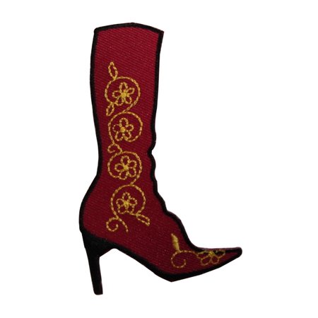ID 7950 Floral High Heel Boot Patch Country Fashion Embroidered Iron on Applique