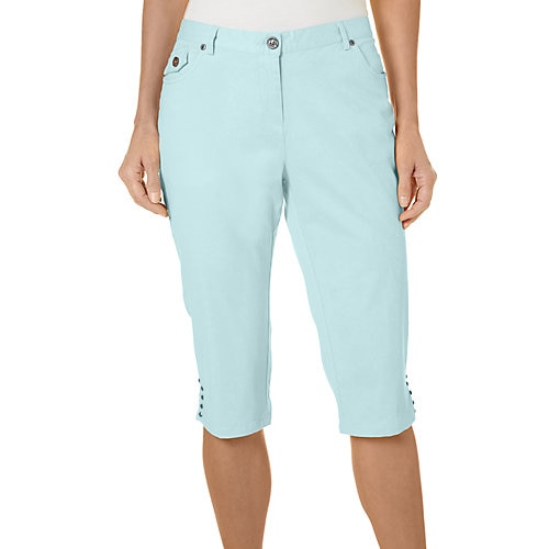 Hearts of Palm Womens Embellished Twill Capris-14,OCEAN SPRAY GREEN