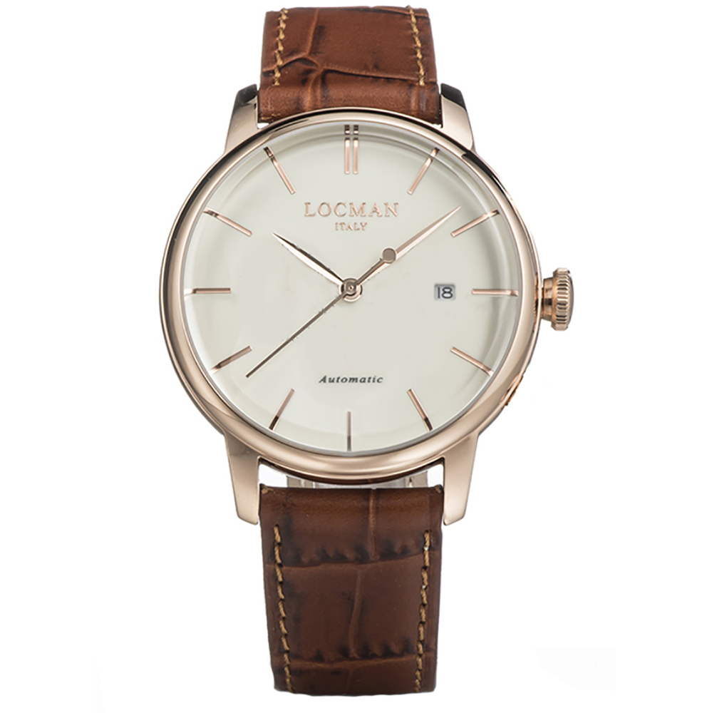 Locman Italy Herrenuhr 1960 Automatik Roségold PVD Braun Ref. 0255
