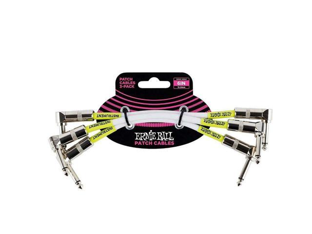 Ernie Ball 6051 Ultraflex 6 Inch Angled Pedal Patch Cables, Pack of 3, White