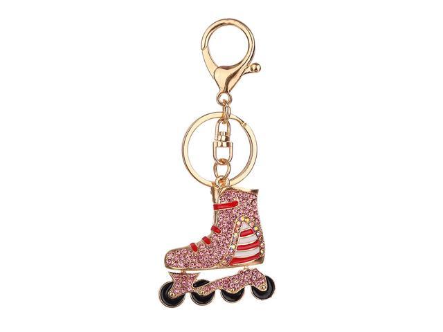 Ice Skating Charm Car KeyChain Key Chain Ring Gift Pink Silver