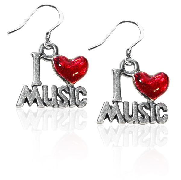 2565S-ER I Love Music Charm Earrings in Silver