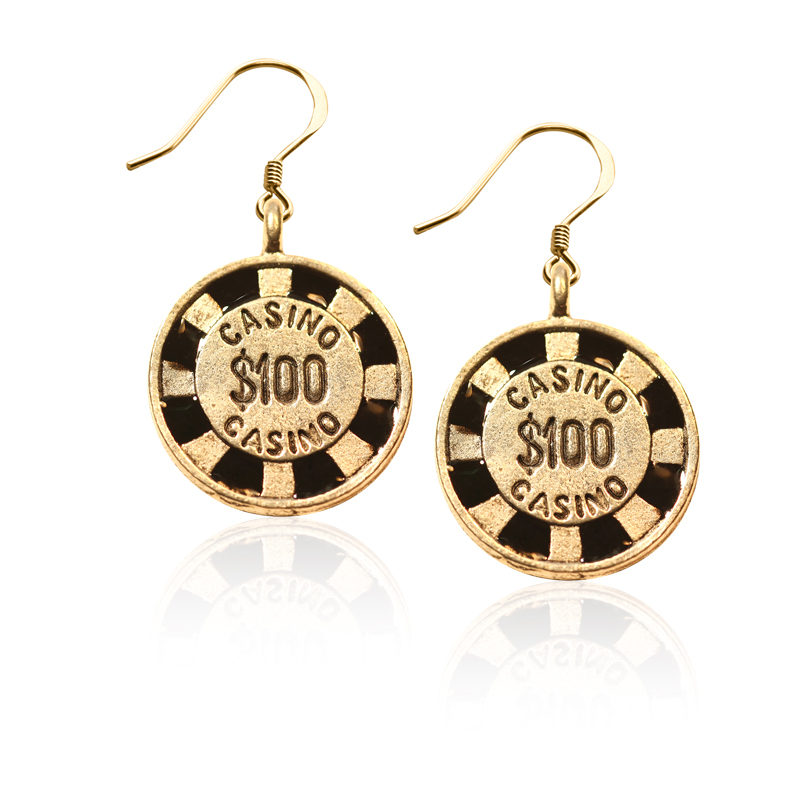 116G-ER Casino Chip Charm Earrings in Gold