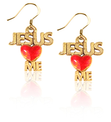 4924G-ER Jesus Loves Me Charm Earrings, Gold