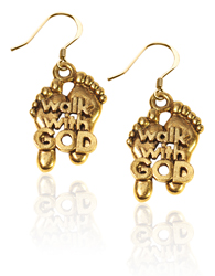 4923G-ER Walk with God Feet Charm Earrings, Gold