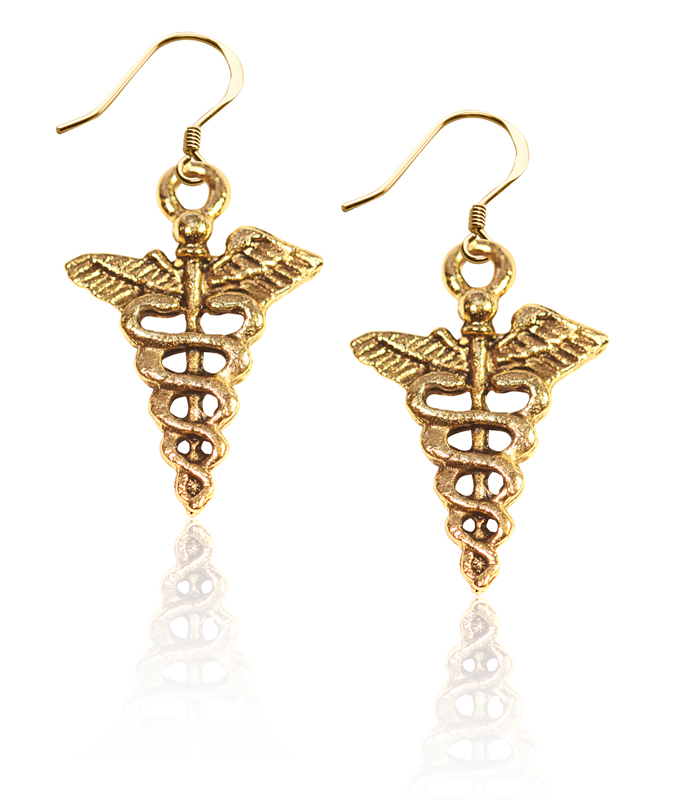 899G-ER Medical Symbol Charm Earrings in Gold