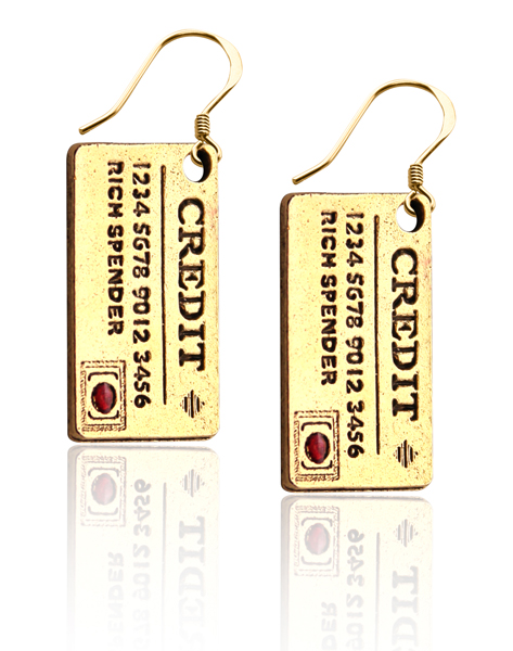 2387G-ER Credit Card Charm Earrings in Gold