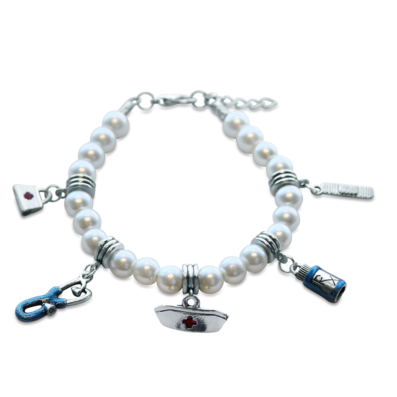 1400S-BR Nurse Charm Bracelet in Silver