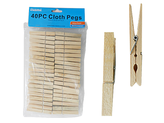 Familymaid 17085 Wooden 7 Rings Cloth Pegs, 2.75 X 0.35 X 0.5 in. Thick - 40 Piece - Pack of 96