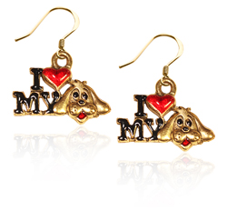 4005G-ER I Love My Dog Charm Earrings, Gold