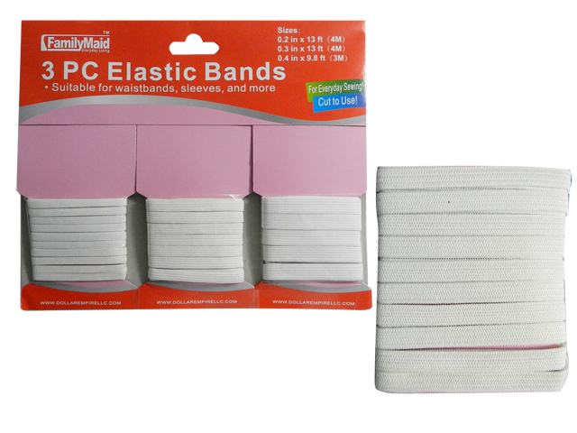 Familymaid 99984 0.5 Cm X 4 M, 0.75 Cm X 4 M & 1 Cm X 3 M Elastic Bands, 3 Piece - Pack of 96