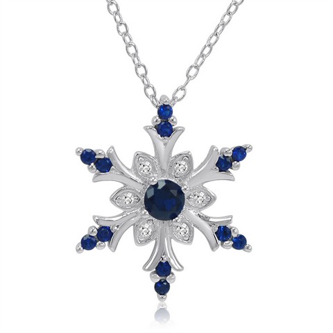 Created Blue & White Sapphire Snowflake Pendant in Sterling Silver, 0.5 Ct